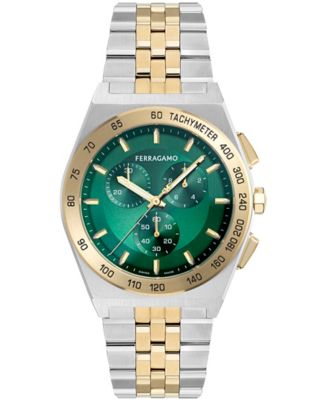 Мужские часы Ferragamo с хронографом, двуцветный нержавеющий браслет, 42 мм