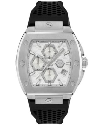 Мужские часы Philipp Plein Hexagon Phantom с черным силиконовым ремешком, 44 мм