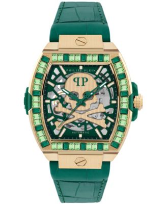 Philipp Plein Skeleton 2.0 Men's Green Calf Leather Strap Watch 44mm