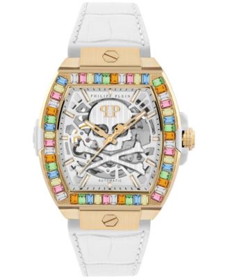 Philipp Plein Skeleton 2.0 мужские белые наручные часы на кожаном ремешке 44 мм