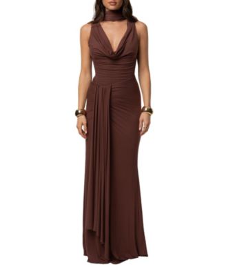 JLUXLABEL Women's Coastal Multi Cowl-Neck Mermaid-Hem Ruched Bodysuit and Skirt, 3-Piece Set