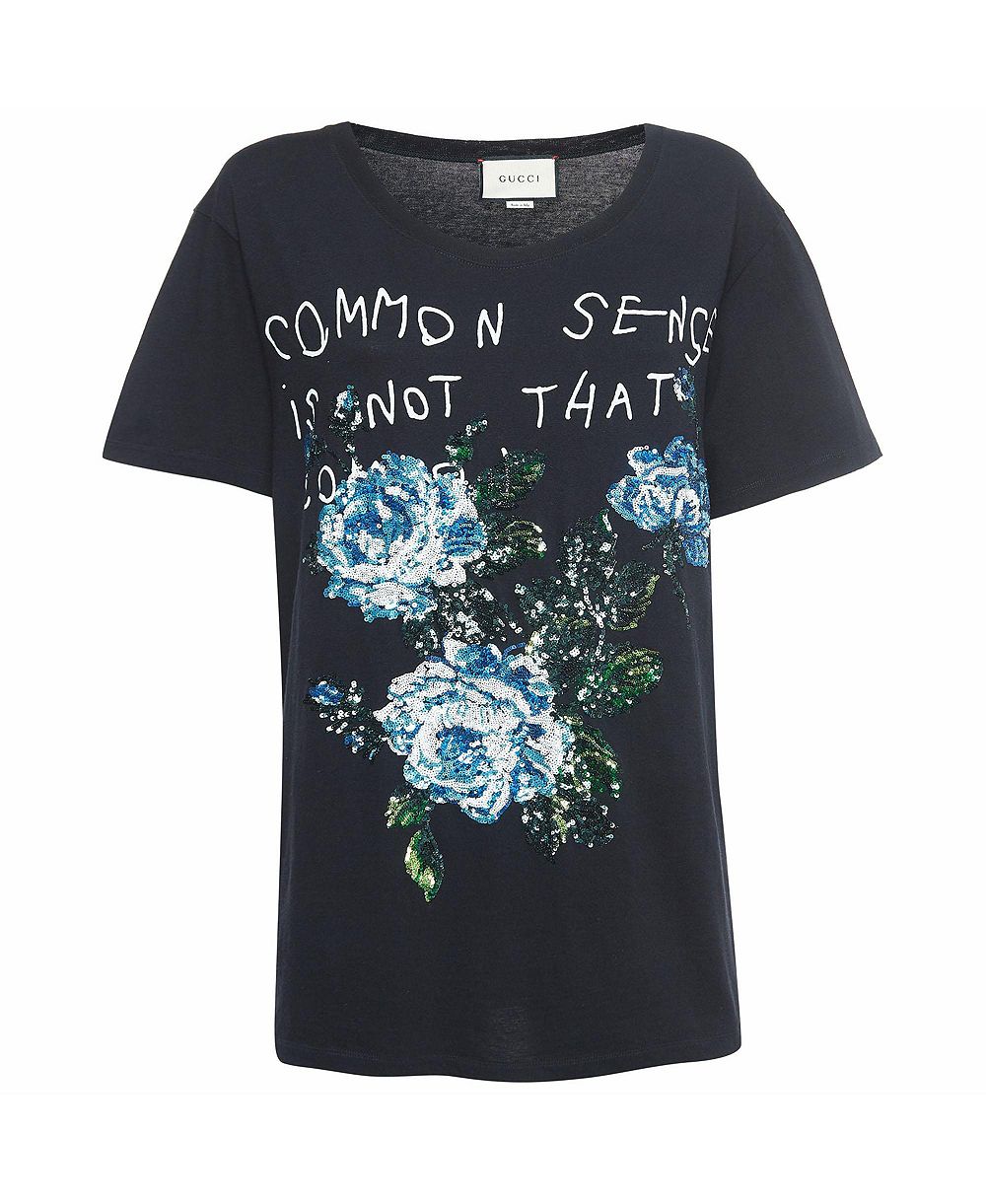 Pre-Owned Gucci Women's Sequined Floral Common Sense Graphic T-Shirt