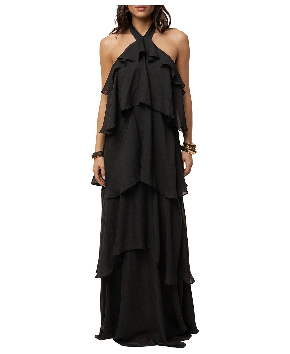 JLUXLABEL Women's Head In The Clouds Halter Tiered-Ruffle Wedding Guest Maxi Dress