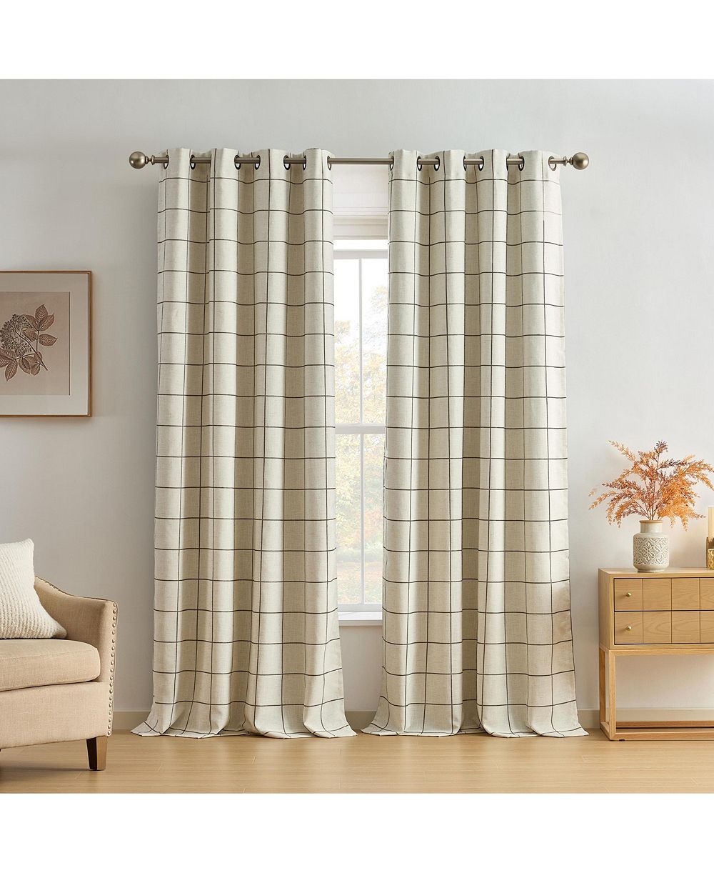 Threadmade штора Брайтон с люверсами, клетка Windowpane, черный, затемняющая