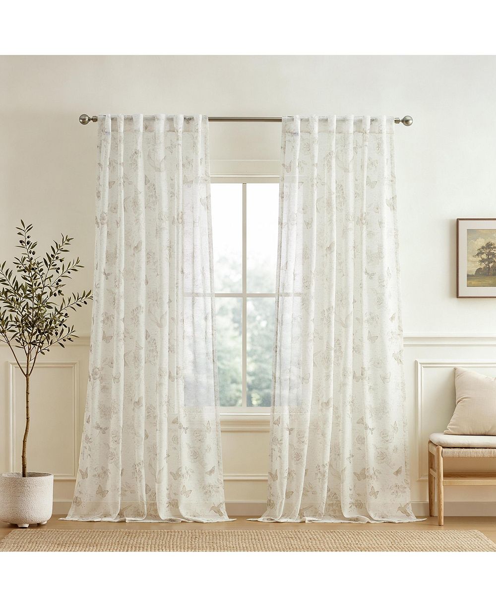 Lenox Butterfly Meadow Toile Printed Back Tab/Rod Pocket Window Curtain