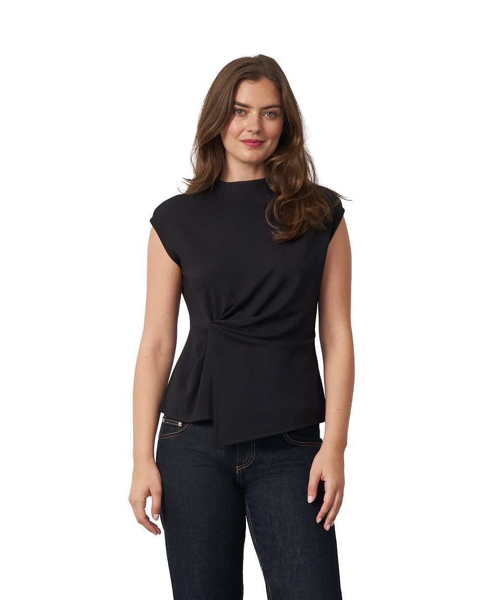 Cable & Gauge Women's Funnel Neck Asymmetric Hem Top
