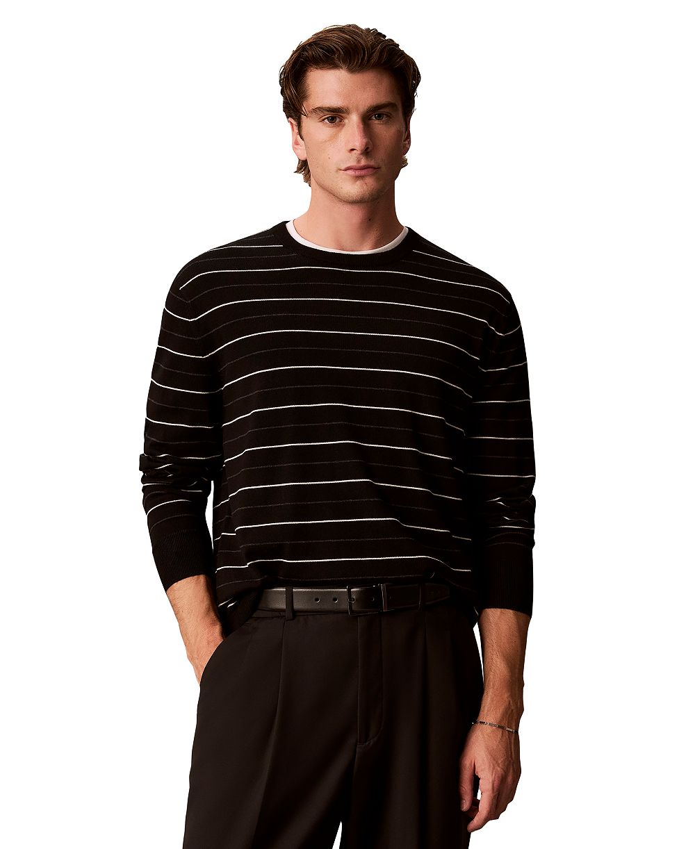 Calvin Klein Men's Merino Stripe Lightweight Crewneck Sweater