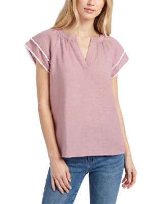 NY Collection Petite Double-Layer V-Neck Raglan Blouse