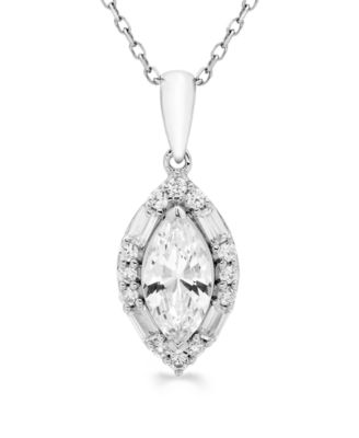 Macy's сертифицированное кольцо с бриллиантом искусственного происхождения в ореоле (1 карат суммарно) из белого золота 14 карат