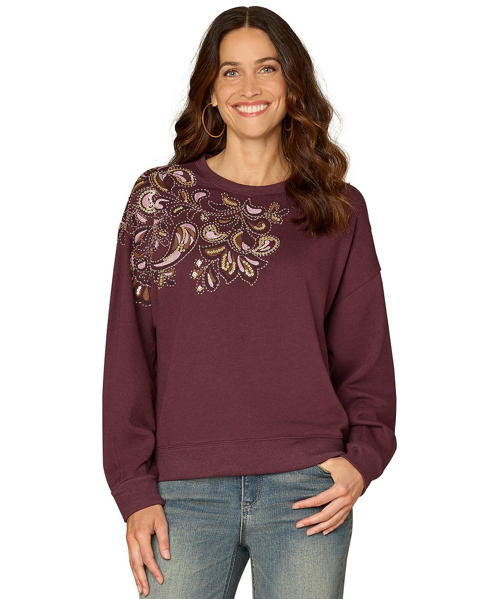 Democracy Women's Beaded Crewneck Long-Sleeve Sweatshirt