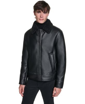 KARL LAGERFELD PARIS Men's Faux Leather Shearling Aviator Jacket