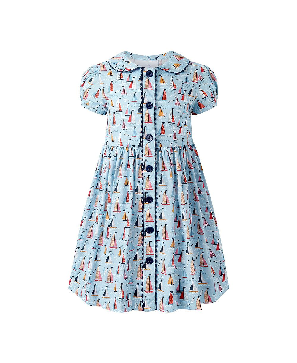 Платье Rachel Riley Girl's 2T-10 Sailboat Button-front