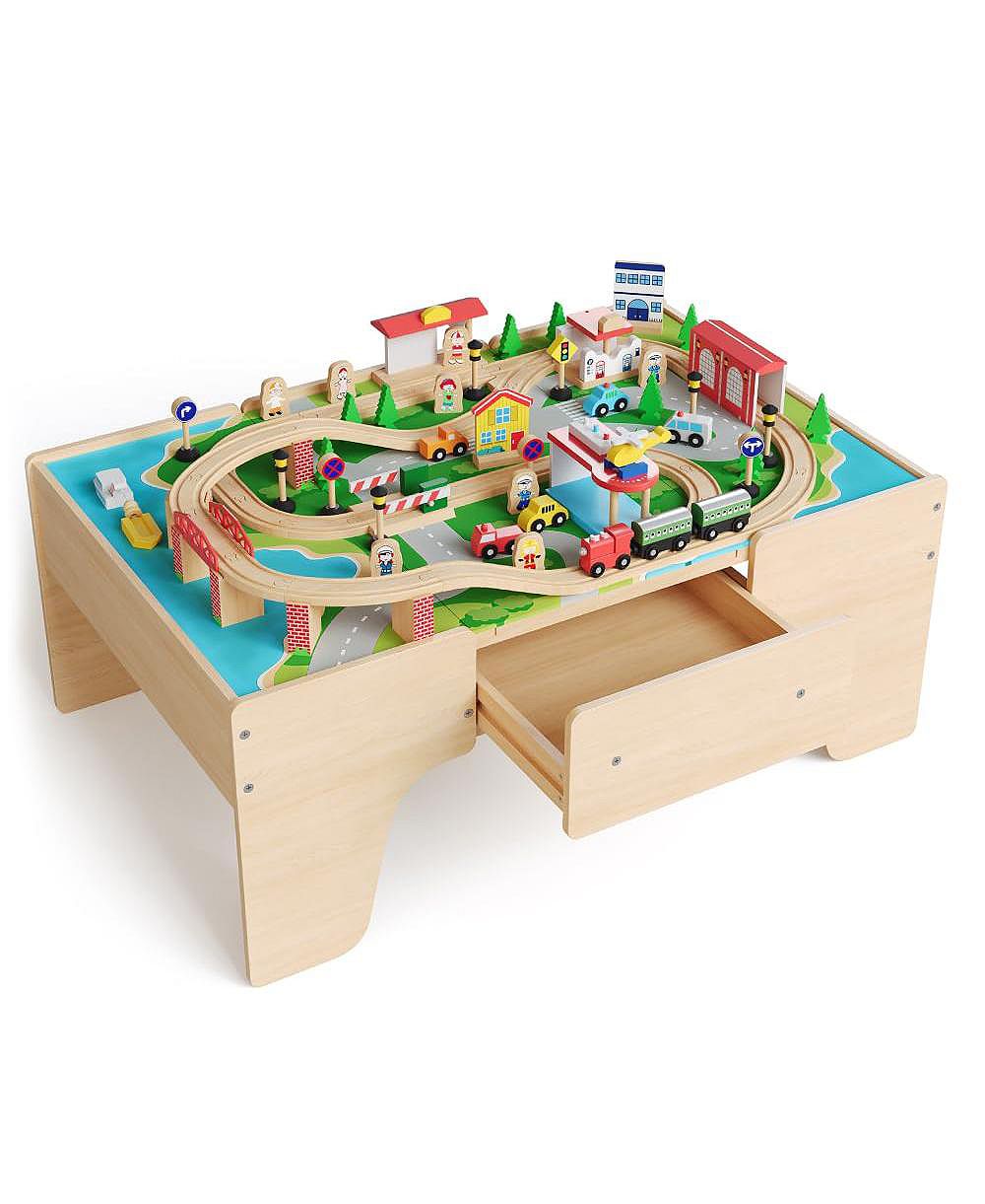 homfan 84-Piece Wooden Train Activity Table with Storage