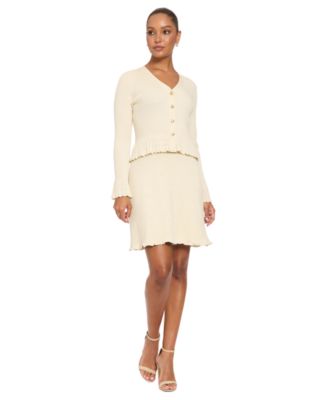 London Times Women's V-Neck Long-Sleeve Peplum Top and Skirt Set