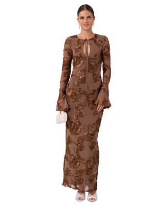 RACHEL Rachel Roy Women's Juliet Soutache Midi Keyhole Floral Long-Sleeve Midi Dress