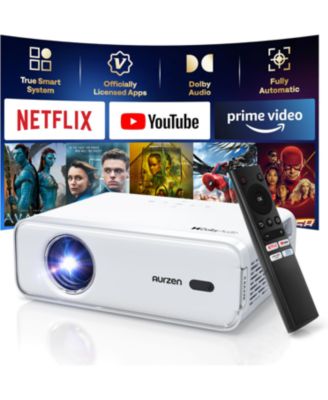 Aurzen Mini Smart Projector with Netflix included, Auto Focus and Keystone, 16W Dolby Audio, Projector for Home Theater and Outdoor Use