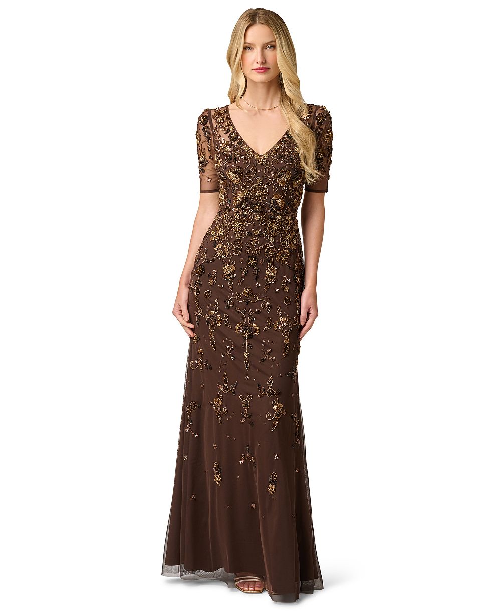 Adrianna Papell Petite Sequin V-Neck Gown