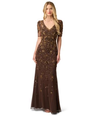 Adrianna Papell Petite Sequin V-Neck Gown