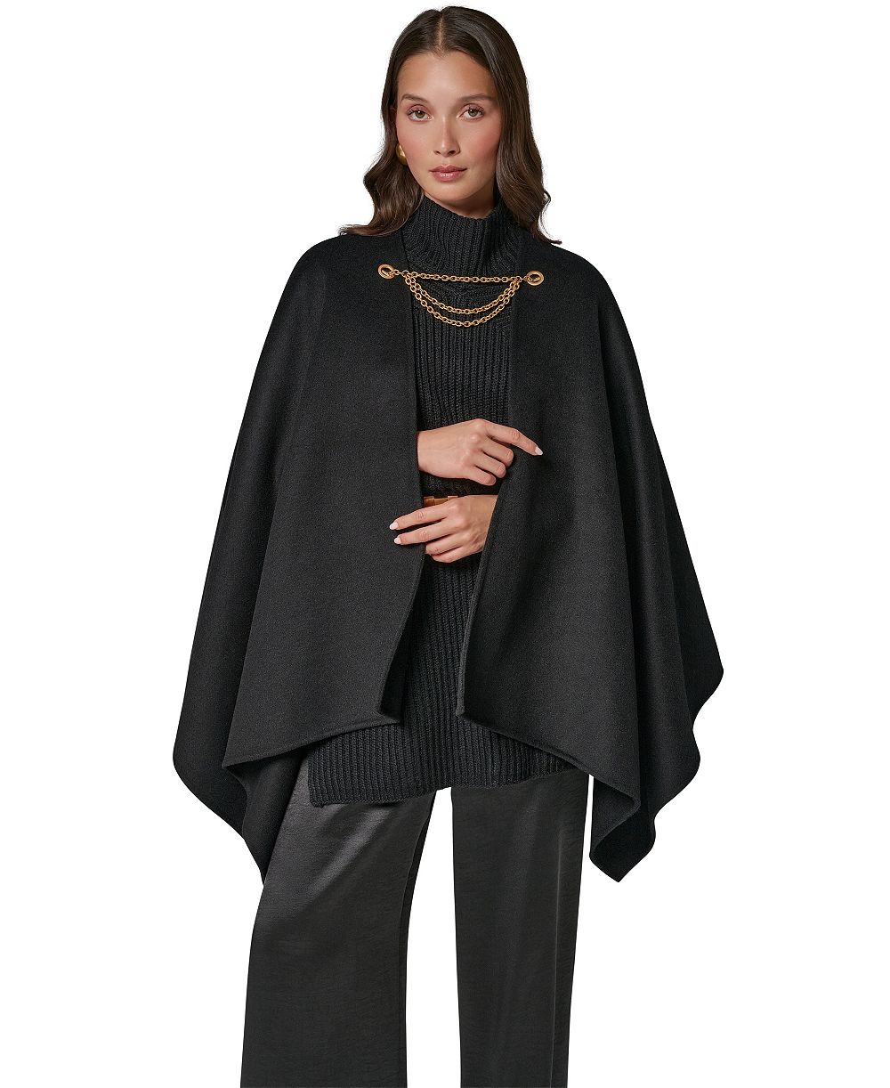 Donna Karan New York Женское пальто-накидка из шерстяной смеси с цепной застежкой