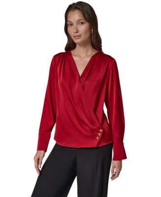 Женская блузка Donna Karan New York из сатина с эффектом запаха
