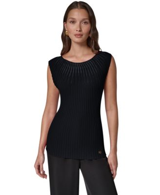 Donna Karan New York женский пуловер без рукавов с круглым вырезом и ребристой структурой