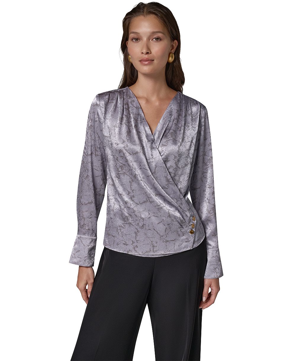 Donna Karan New York женская блузка с длинным рукавом, V-образным вырезом и эффектом запаха