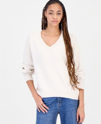 Freshman Juniors' Oversized V-Neck Long Sleeve Sweater