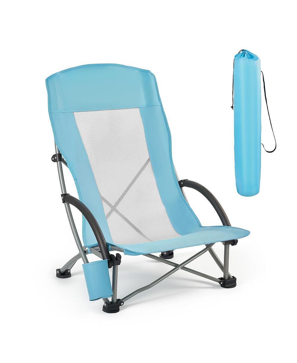 Mecale Folding Beach Chair High Back 330 lbs with Mesh Back and Carry Bag