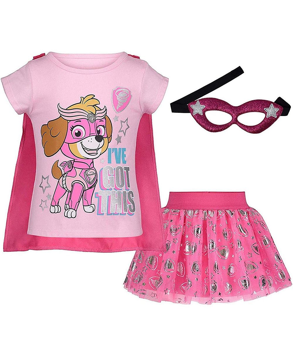 Paw Patrol Skye Cosplay T-Shirt Tulle Tutu Cape and Mask 4 Piece Outfit Set