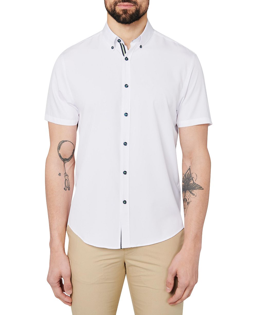 Society of Threads Мужская рубашка Regular Fit 4-Way Stretch Performance Short Sleeve Button Down