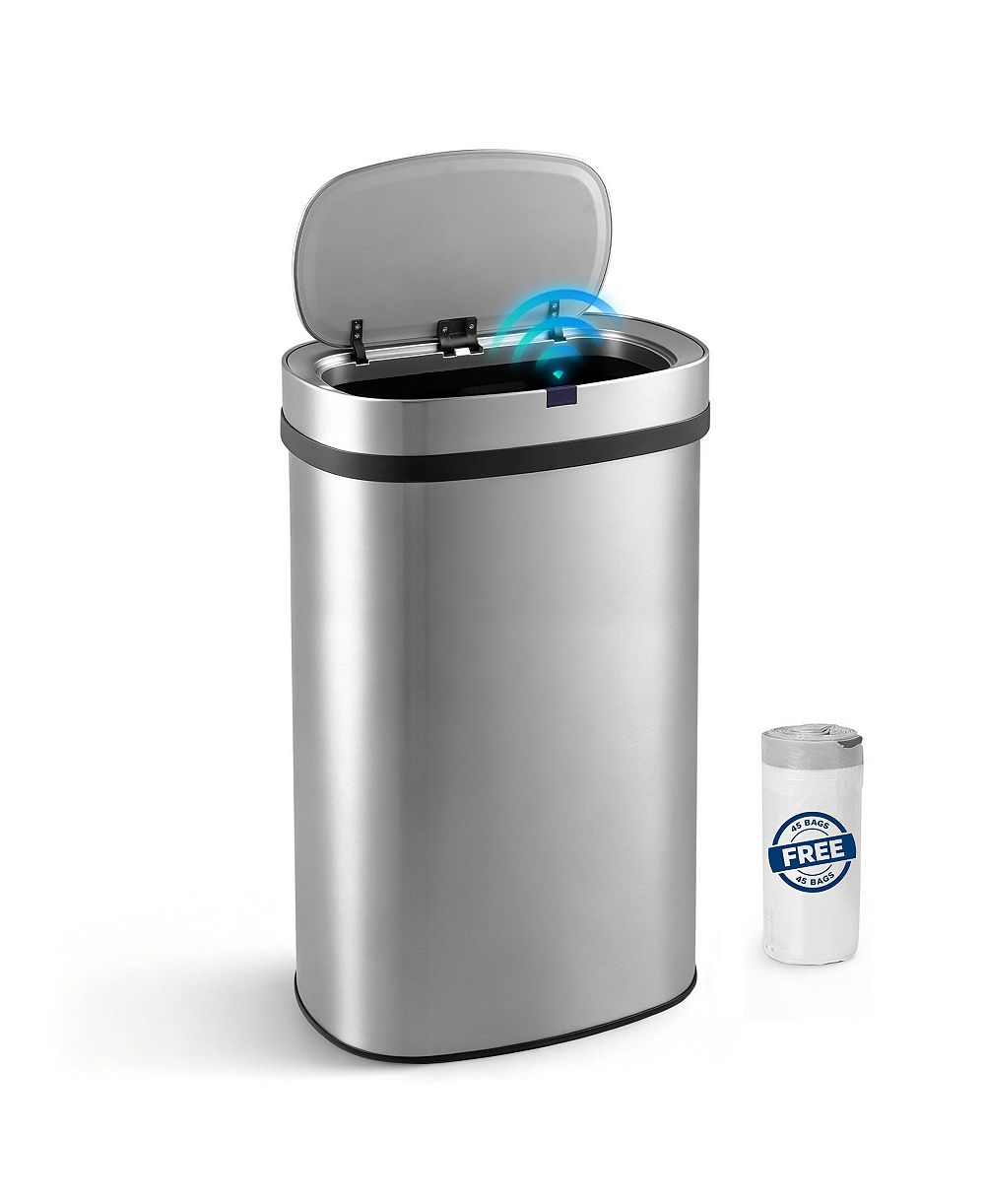 Mega Casa 16-Gallon Motion Sensor Stainless Steel Trash Can with 45 Trash Bags, Oval Automatic Touchless Kitchen Waste Bin with Silent Lid