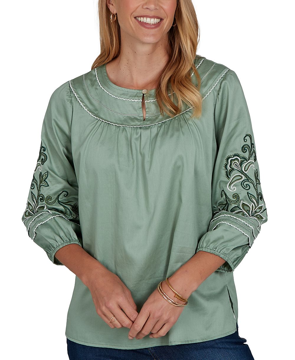 Женская блузка Ruby Rd. Petite Embroidered 3/4-Sleeve Voile