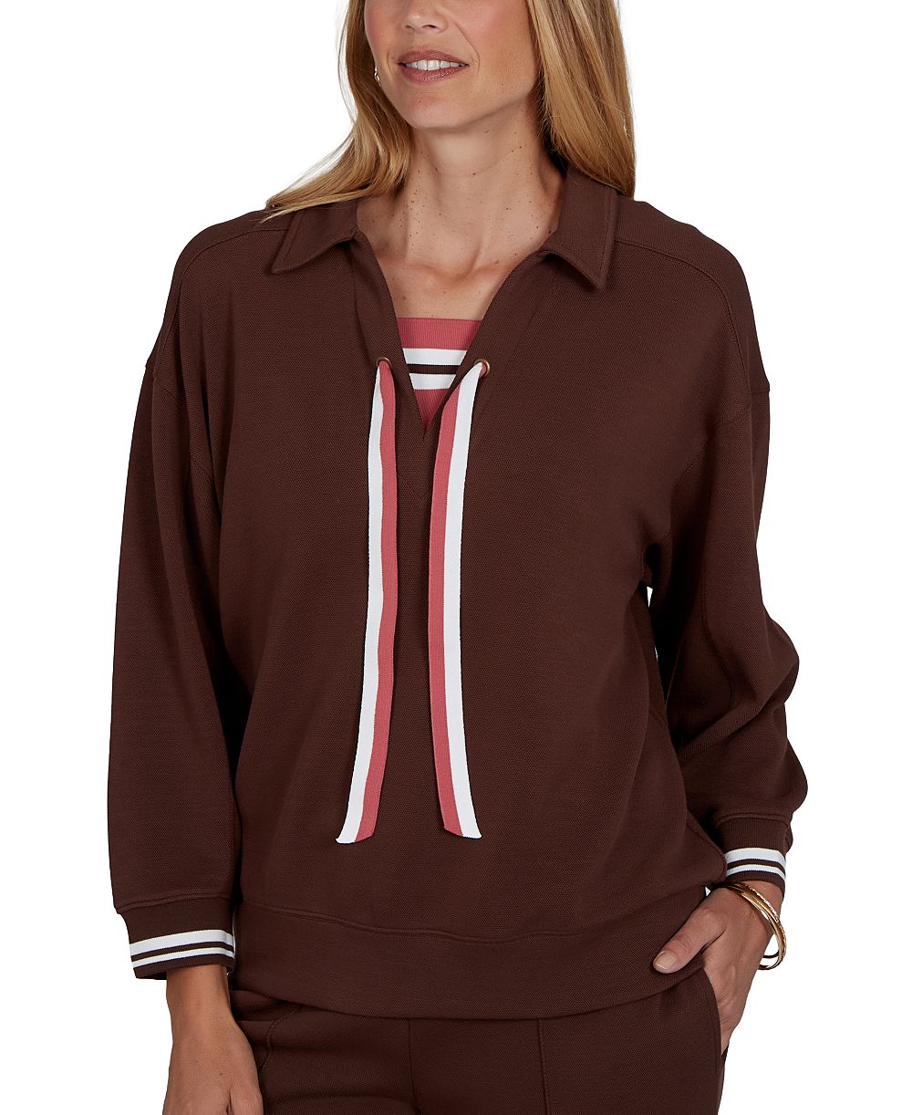 Рубашка Ruby Rd. Petite Drawstring Stripe-Trim 3/4-Sleeve Pullover Top