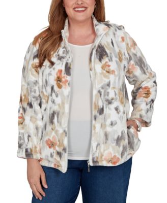 Alfred Dunner Plus Size уютная флисовая джинсовая куртка с цветочным принтом
