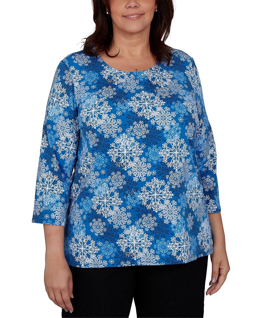 Топ Alfred Dunner Plus Size Snowflake-Print 3/4-Sleeve Knit