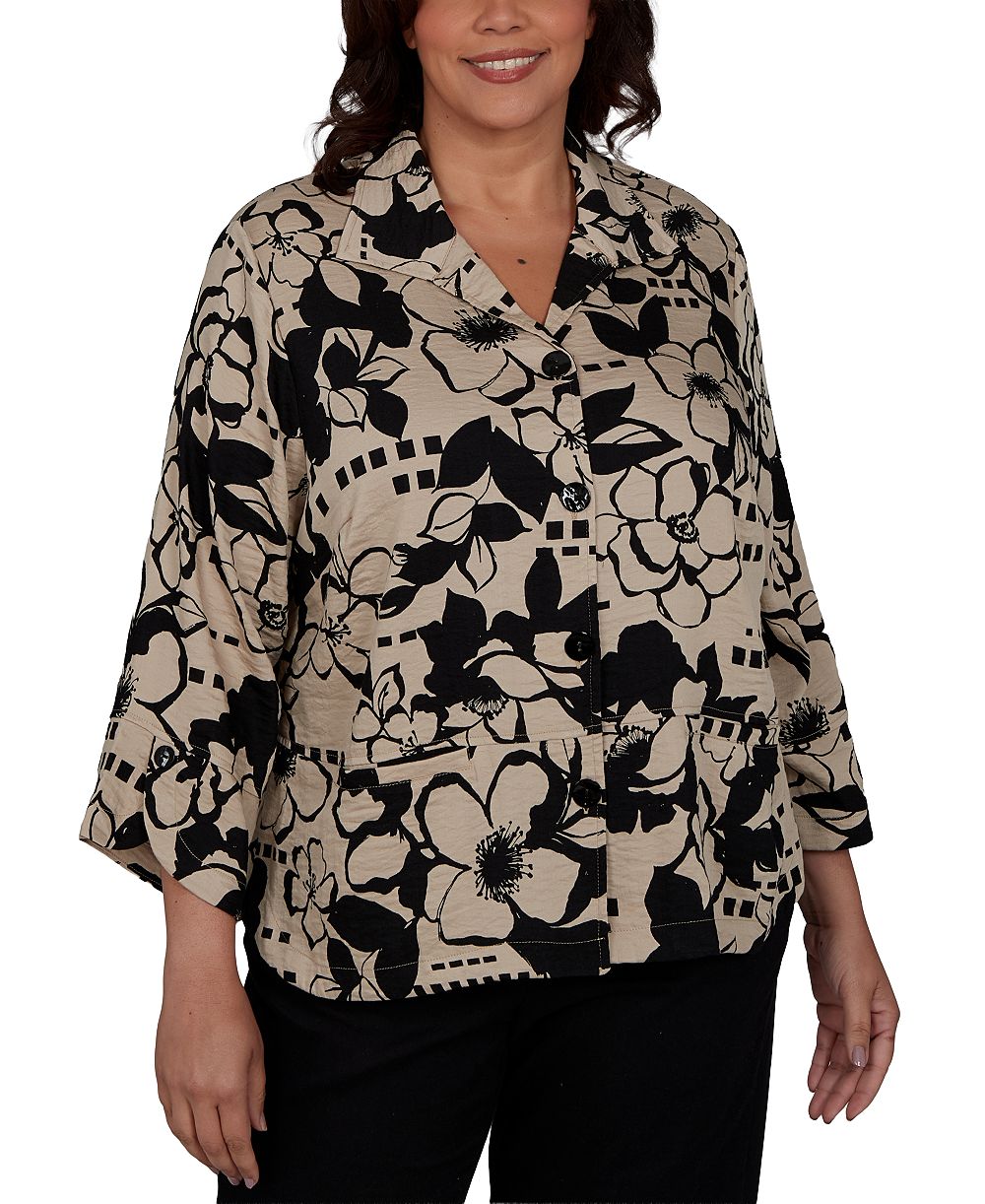 Alfred Dunner Plus Size Geo Floral Button-Front Top