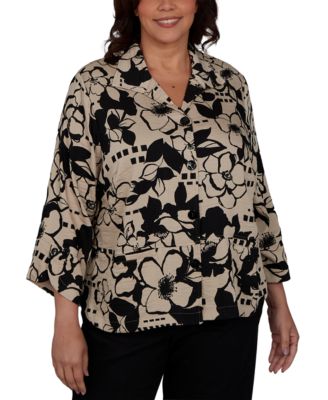 Alfred Dunner Plus Size Geo Floral Button-Front Top