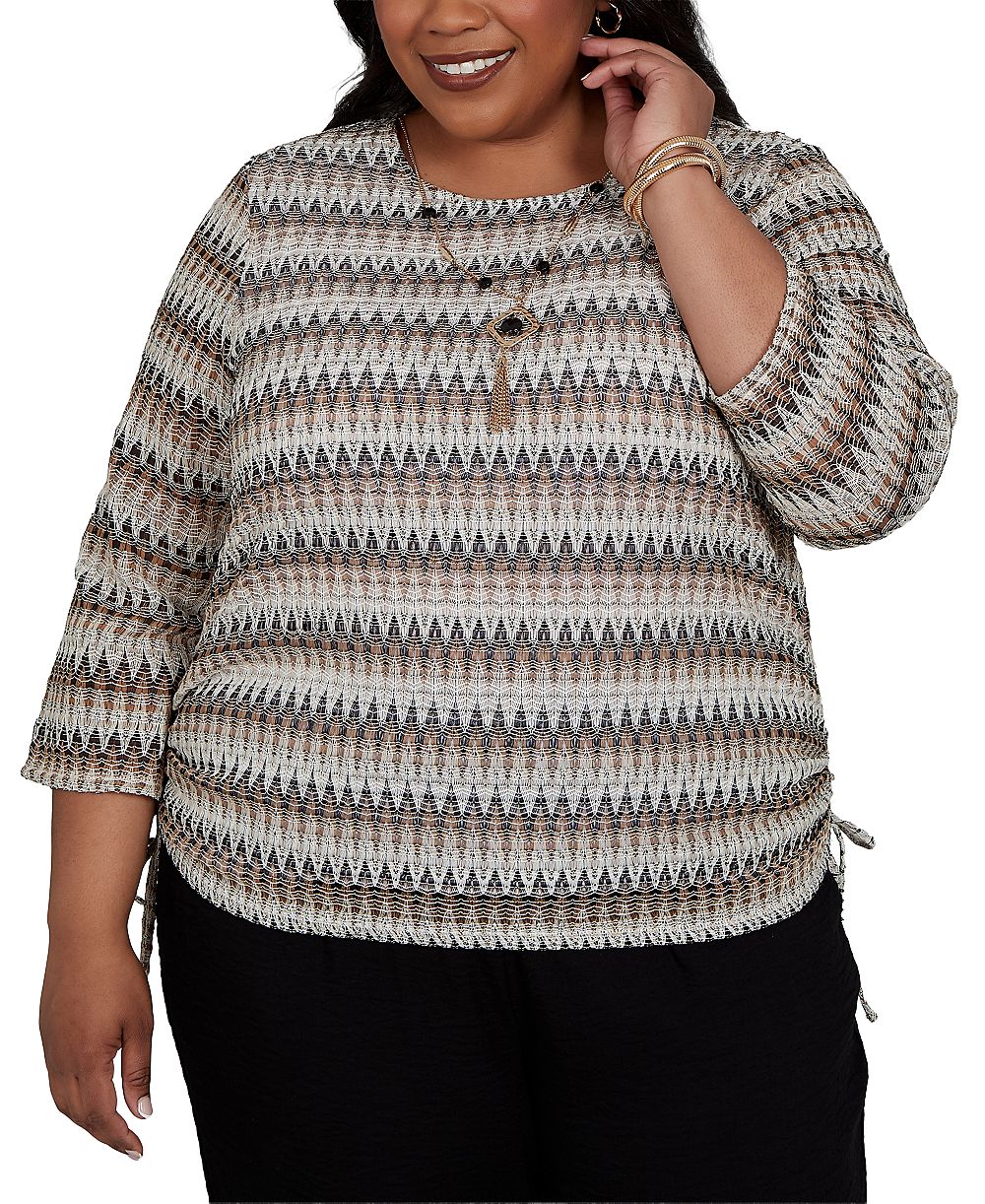 Alfred Dunner Plus Size топ с рукавом 3/4 и ожерельем