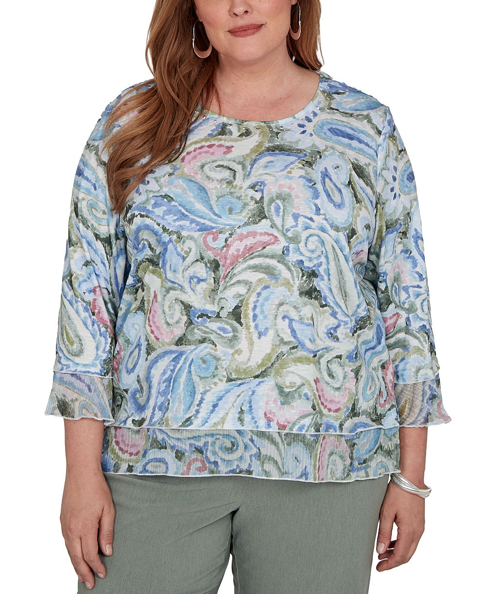 Alfred Dunner Plus Size блузка Provence Paisley с отделкой 3/4 рукава
