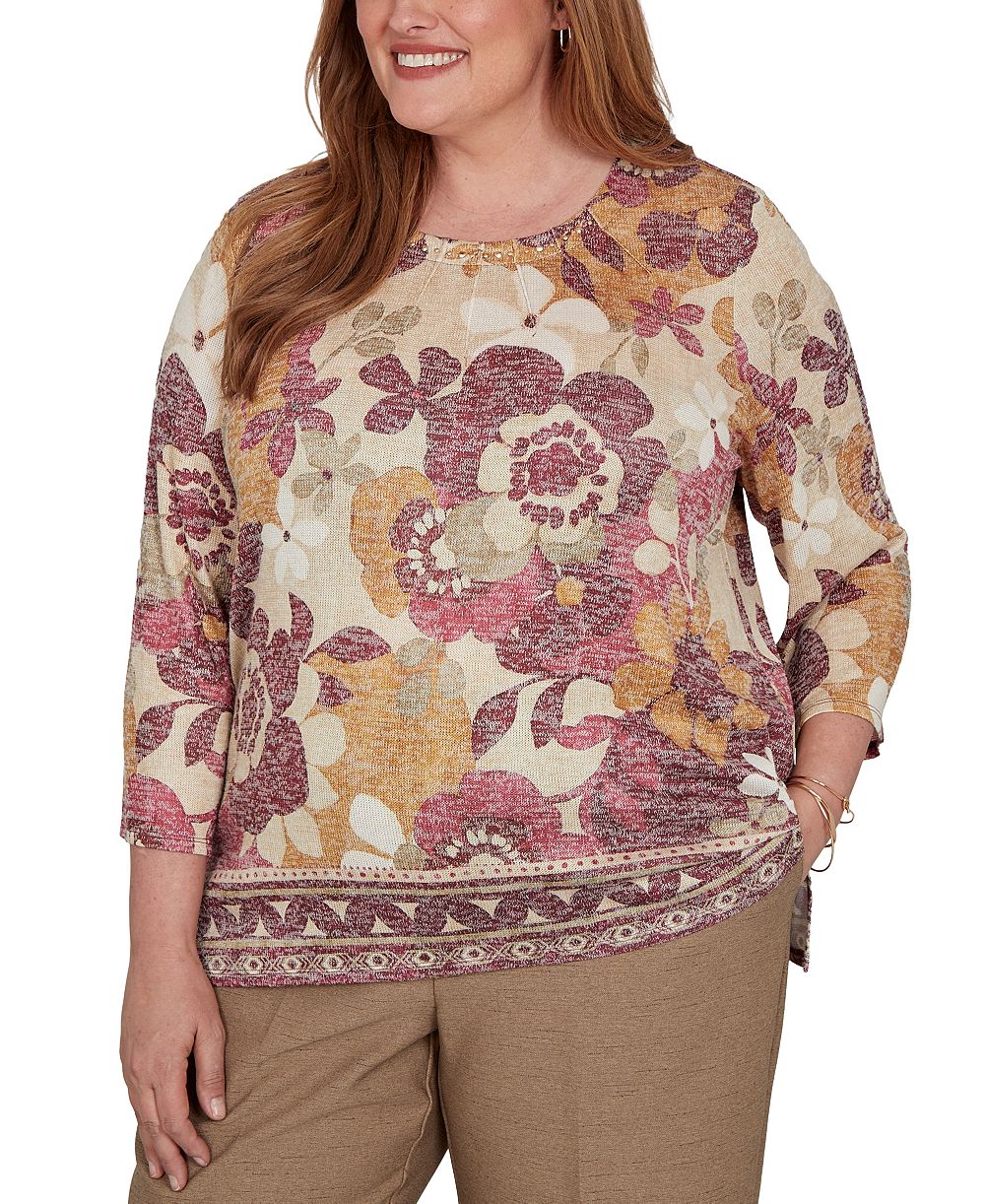 Alfred Dunner Plus Size топ с геометрическим принтом и рукавом 3/4