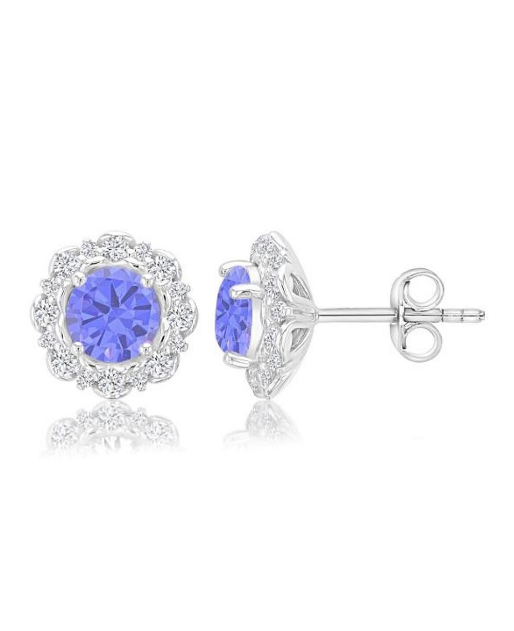 Macy's серьги-гвоздики с ореолом из танзанита и кубического циркония