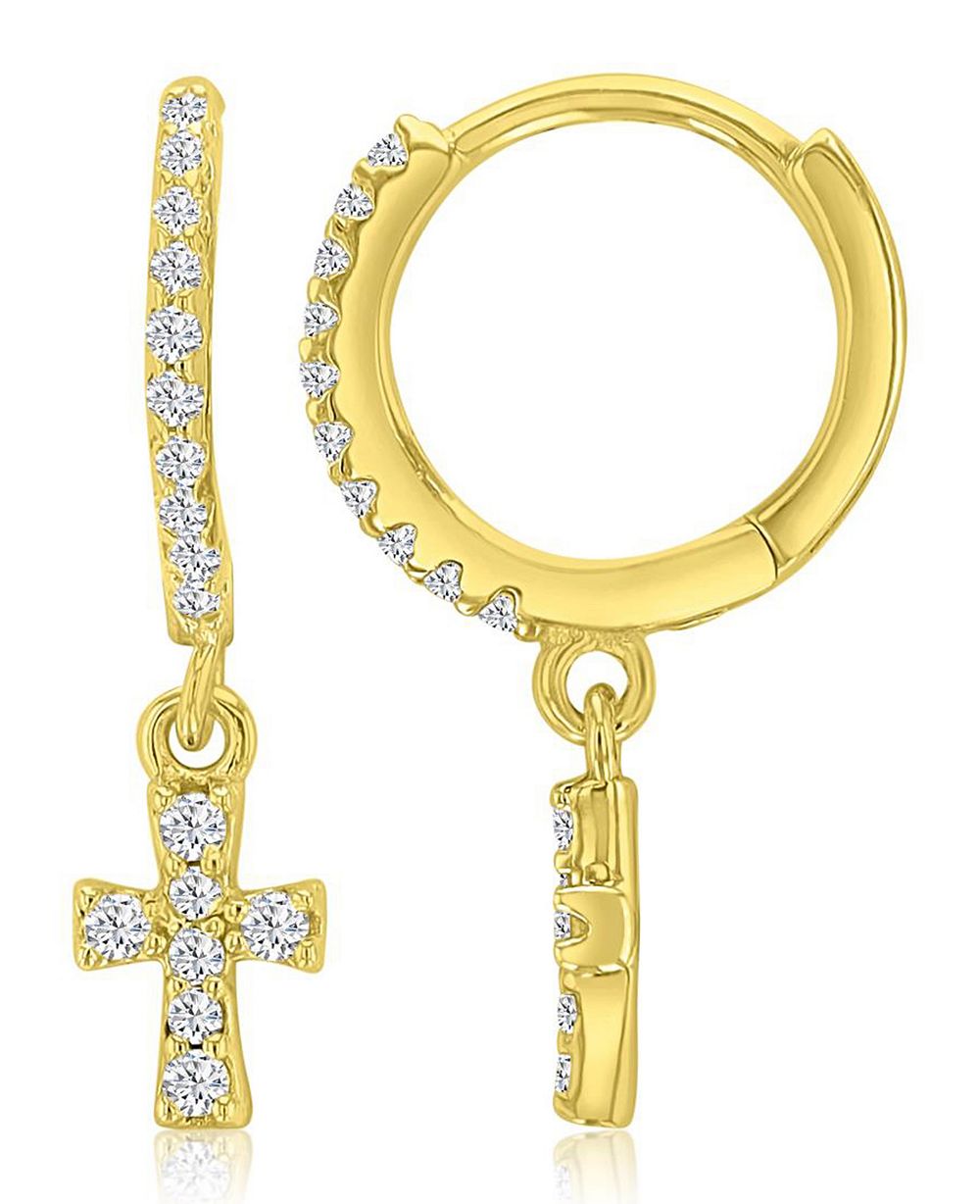 Серьги-кольца Macy's с подвесками в виде креста, позолоченные 14k
