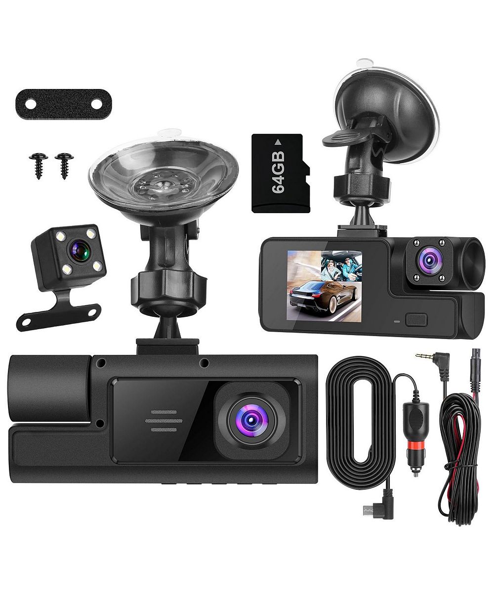 Neewer WiFi FHD 1080P Car Dash Cam 3 Channels Front Rear Inside Dash Camera with Loop Recording Reversing Visual 170degree(s)