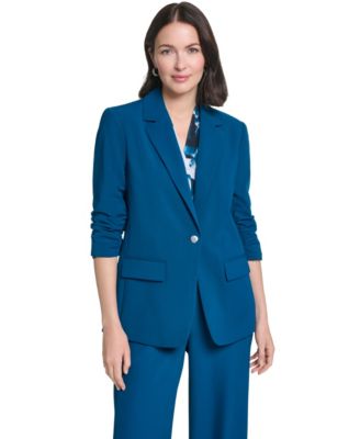 Calvin Klein женская куртка с 3/4 рукавом, отложным воротником и одной пуговицей, с сборками