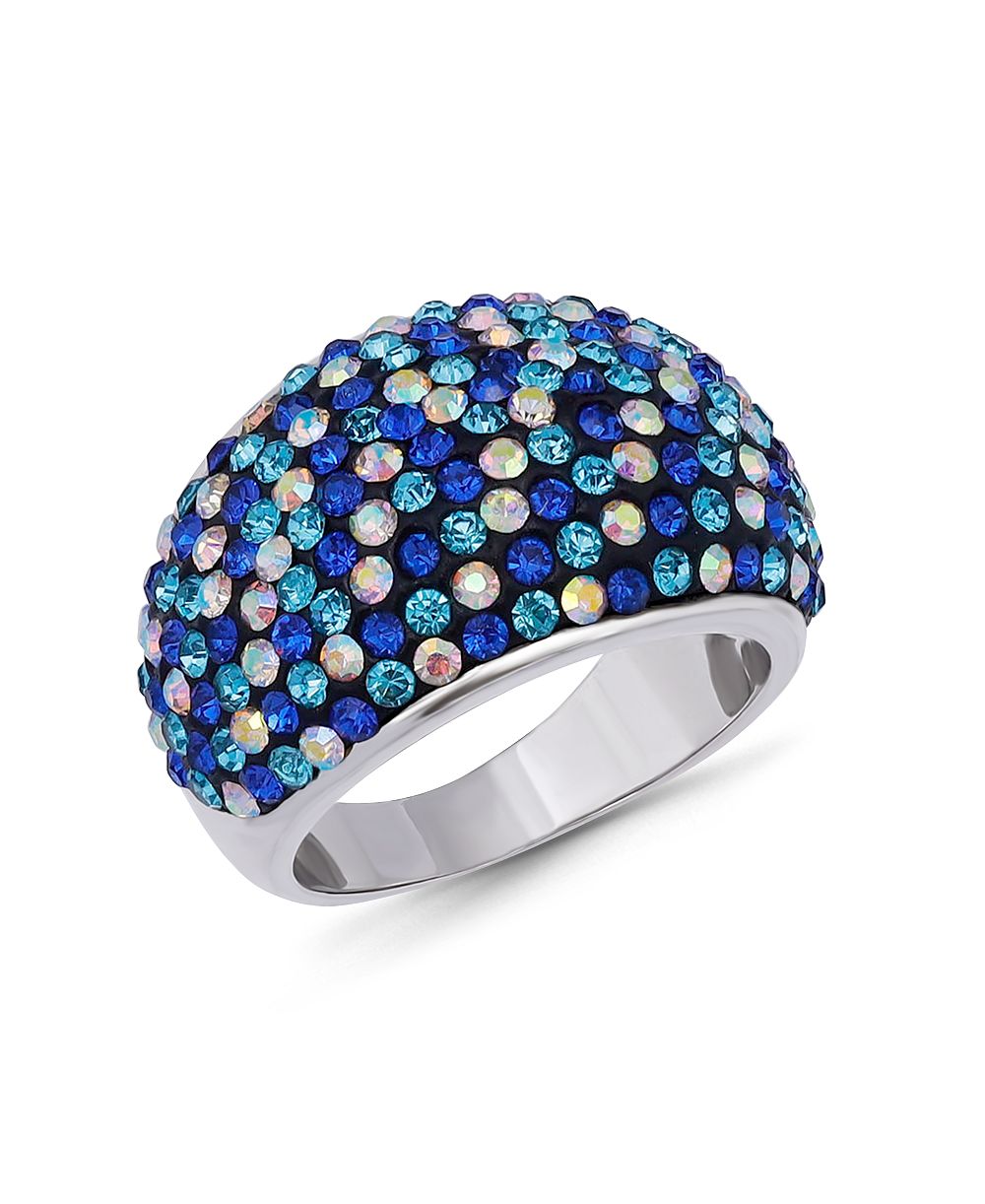 Кольцо Pave Crystal Fine Silver-Plated Over Brass Multi Blue Dome Shape