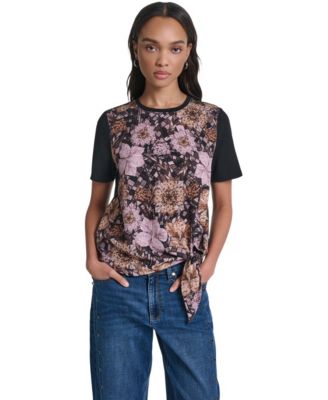 KARL LAGERFELD PARIS Women's Tie-Front Short-Sleeve T-Shirt