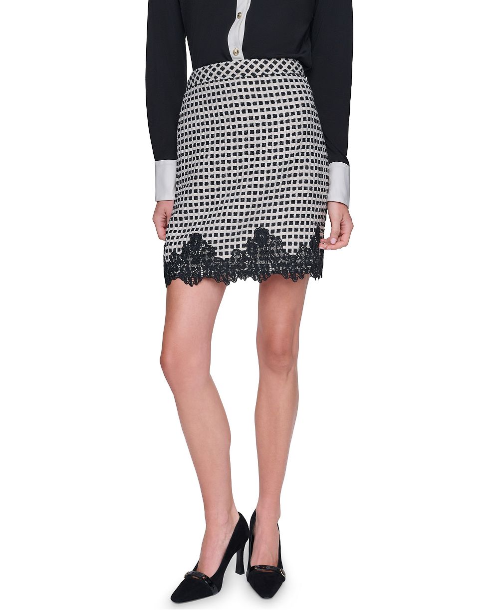 KARL LAGERFELD PARIS Women's Lace Trim Mini Skirt