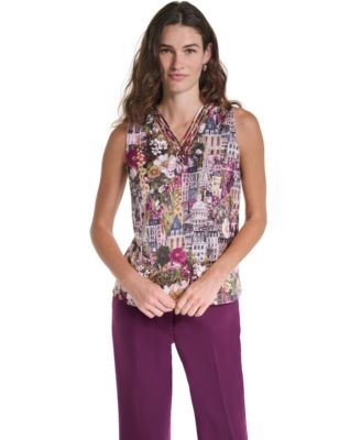 KARL LAGERFELD PARIS Women's Floral V-Neck Woven Blouse