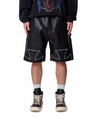 mnml Men's Ultra Baggy Iron Cross Leather Shorts