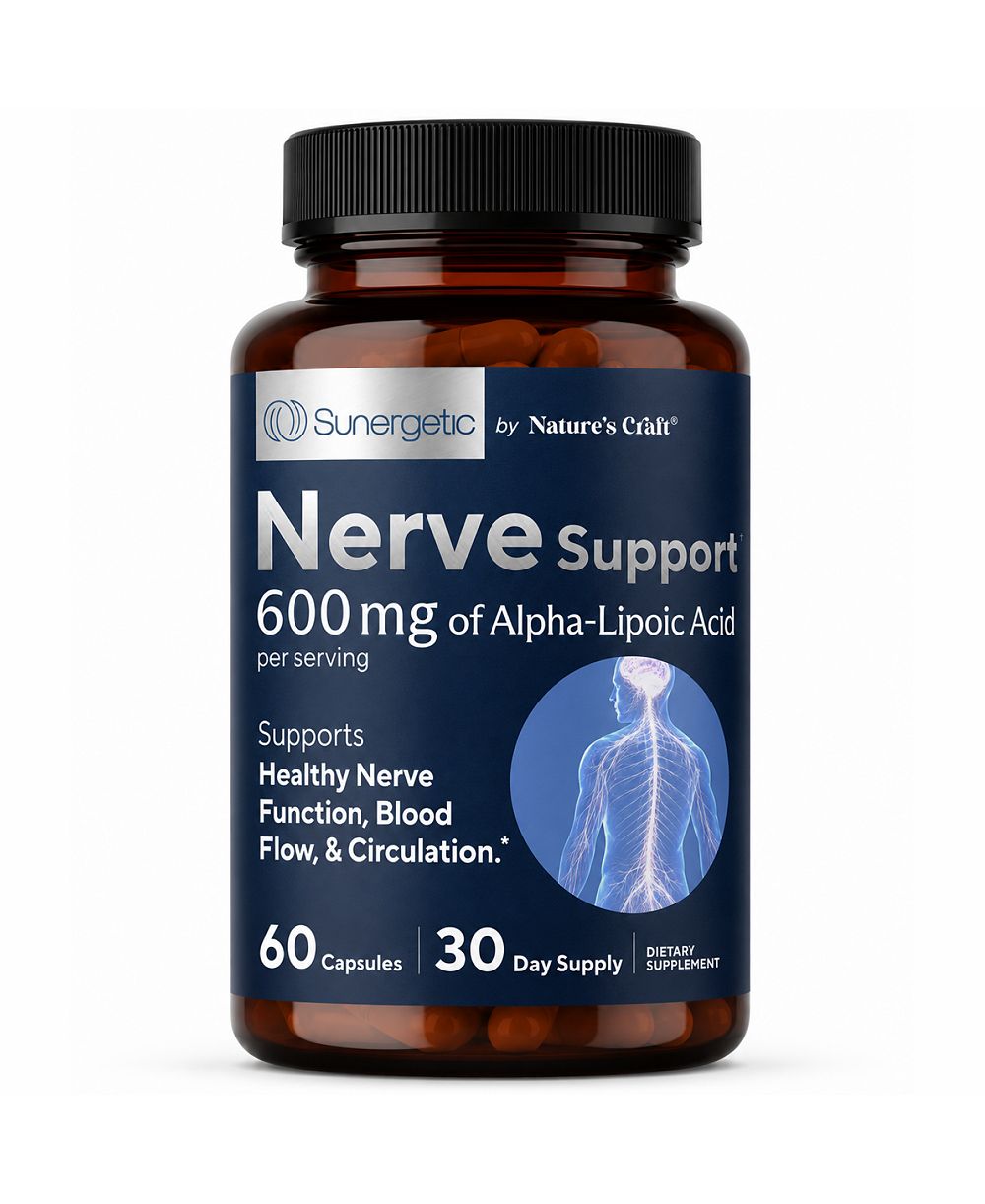 Капсулы Sunergetic Nerve Support с альфа-липоевой кислотой и витаминами группы B, вегетарианские, 60 шт